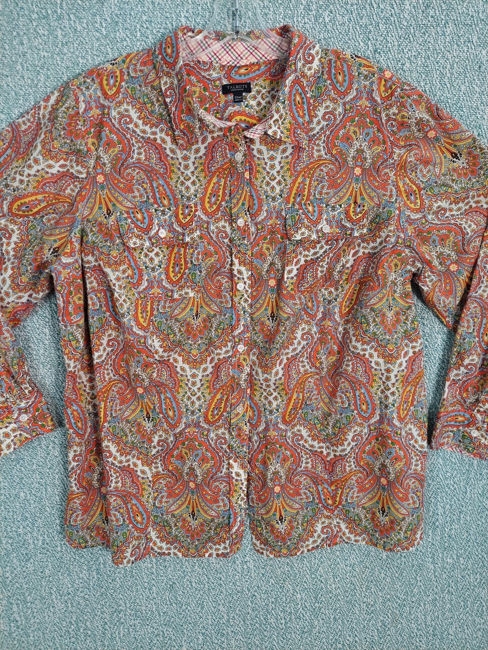 Talbots Red Orange Paisley Button-Down Shirt